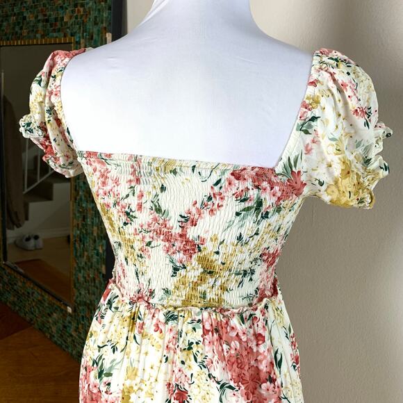 Lulus Size XS Always So Sweet Cream Floral Smocked Puff Sleeve Maxi Dress - Picture 5 of 10